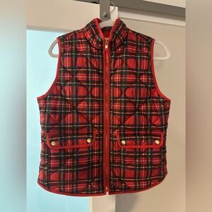J. Crew Plaid Quilted Vest Womens Medium Full Zip Red Gold Accents